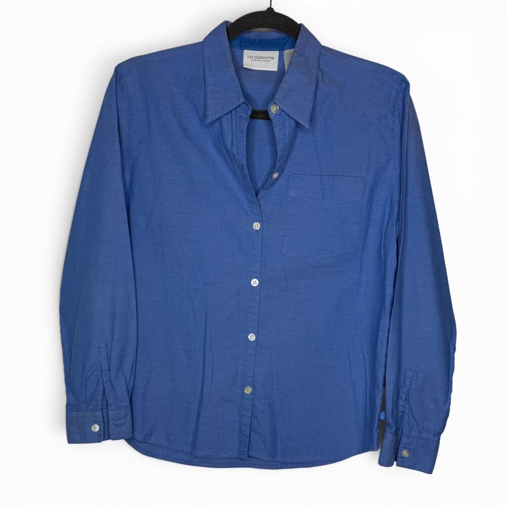 Liz Claiborne Petites Sz SP Royal Blue Button Up Long Sleeve | EUC